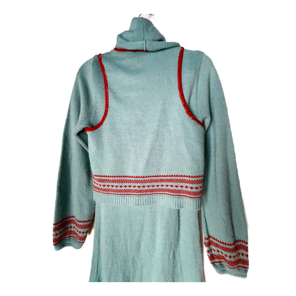 RARE VTG 70s Heritage Knit Wool Midi Sweater Dress With Vest Nordic Cottagecore - Picture 6 of 10